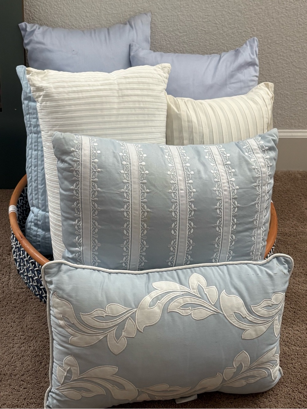 Laura Ashley Light Blue and Cream Decorative Pillow Set